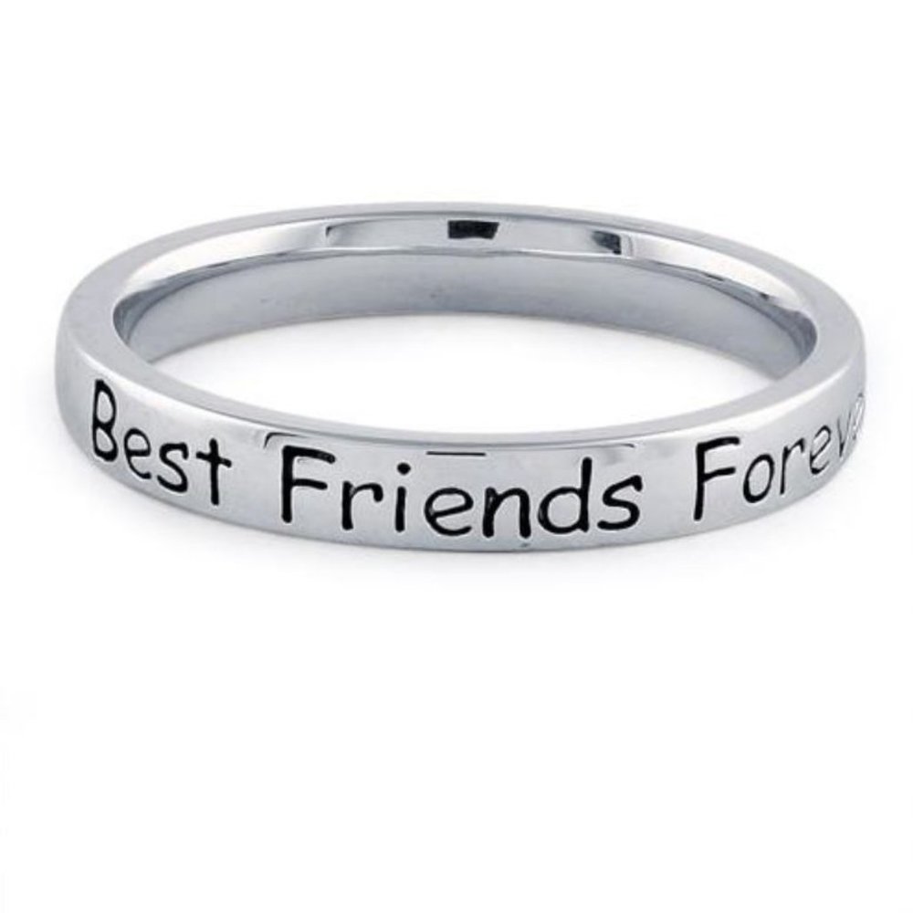 Best Friends Forever BFF Ring 2.7 mm Band 925 Sterling Silver Friendship Ring - Picture 12 of 14